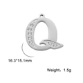 Silver stainless steel letter Q pendant with crystals measuring 16.3 by 15.1 mm - Letter Q