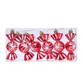 Set of 6 red and white candy cane shaped Christmas tree ornaments in clear box - Style 16 Candies (6-pack)