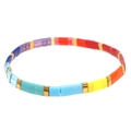 Rainbow enamel tila bead stretch bracelet with gold spacers in bohemian style - Full Rainbow/Gold Spacer (TL-B190244B)