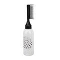 White plastic hair dye squeeze bottle with black comb nozzle and spotted pattern - Side Comb Bottle / Black Polka Dot