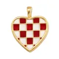 Red and white checkerboard heart pendant with gold plating for DIY jewelry making - ABG0614-Red Checkerboard (Heart)