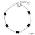 Cavigliera in acciaio argento con zirconi neri rettangolari e chiusura a moschettone - Braccialetto in Argento con Zircone Nero (SAP922)