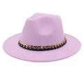 Detail of lavender fedora hat showing textured felt fabric and gold metal chain band - M (56-58cm) / Taro Purple (Black Chain Decor)
