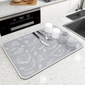 Absorbent kitchen drying mat with light grey vegetable doodle pattern on marble counter - Vegetable Grey
