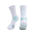 White Elite basketball socks with mint green and maroon accents and thickened towel bottom - Kids One Size / White/Aqua Green