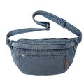 Classic wash blue denim waist bag with adjustable strap and dual zipper pockets - Light Blue