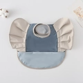 Waterproof baby bib with frilled wings in misty blue and beige, featuring a crumb catcher - Wings - Dark Blue And Light Gray / One Size