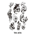 Waterproof temporary tattoo stickers with black cats and skulls, model TH-474 - Th-474 / 210*148mm