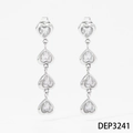 Silver drop heart earrings featuring four shimmering zircons in a vertical link design - Silver (DEP3241)