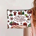 Detail of Christmas themed canvas pouch with festive prints and durable black zipper - Christmas Tree Retro Truck Style (jiayingpbb0287)