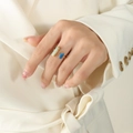 British style gold enamel open ring featuring light green and bright blue geometric blocks - Adjustable Open / Bean Green Rectangle
