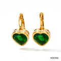 Luxurious gold heart hoop earrings with vibrant green crystal and sparkling pave border - Gold Green (KDE966)