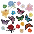 Assorted colorful floral and butterfly embroidery patches displayed on a white background - Set of 20 Pcs - Floral Butterfly Mix