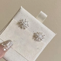 Detail shot of silver fireworks earrings with pearls on a textured beige display - 23# Silver Spray Stud (23# Silver Pin-Silver-Firework)