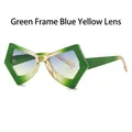 Butterfly sunglasses in green frame with blue-yellow gradient lenses for women - C5 Gradient Green Frame Blue Yellow Lenses