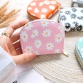 Floral daisy print PU leather coin purse in soft pastel colors with golden zipper - 10.5*8.5*2.5cm / Pink