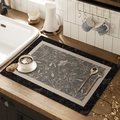 Linen-look kitchen drying mat with floral pattern on a rustic wooden countertop - Elegant Leaf Vein / 30*40cm [Waterproof Thin Leather]