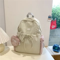 Chic beige and pink contrast nylon backpack with cute heart charm for school or travel - Off White