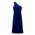 Detail eines königsblauen One-Shoulder-Satin-Midikleids mit eleganten Falten und Seidenglanz - XS / Königsblau