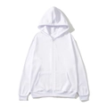 Detail view of the high-quality cotton fabric and white zip-up hoodie texture - White