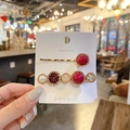 Elegant gold-tone hair clip set featuring red beads and pearls on a display card - 50# Wine Red/Purple Rhinestone 2Pcs Set / Burgundy