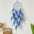 Nordic dream catcher with blue and purple feathers and beads for wall decor - Stellar Purple