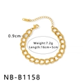 Bracciale a maglia in titanio placcato oro 18K con catena regolabile da 16cm+5cm e chiusura - Stile a Doppio Anello Ondulato (NB-B1158) / Oro 18K / Oro