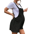 Seitenansicht der schwarzen Umstandslatzhose mit verstellbaren Knöpfen und weißem Shirt - S / Schwarz