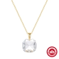 Collar de plata esterlina S925 con cadena dorada y colgante de cristal cuadrado - Oro-Blanco