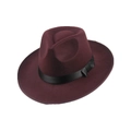 Classic dark burgundy fedora hat with a black satin ribbon and bow detail - M (56-58cm) / Burgundy