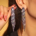 Elegant grey purple rhinestone tassel earrings with a brilliant sparkling diamond finish - 3D Style / Grey Purple