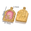 Gold pendant with pink oil painting enamel and leaf pattern including size dimensions - Arched Plant Rhinestone Pendant / Pink