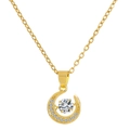 Elegante goldene Mond-Halskette mit Kristallpavé und schwebendem Mittelstein - Mond Halskette (K-404) / Gold