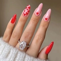 Funkelnder Ring mit ovalem Kristall, rosa Herz-Nägeln und luxuriösem Pavé-Silberband - Rot-Rosa Kontrast Herz Stil (JP1785)
