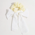 Floral print scrunchie with long ribbons in light yellow and white fabric - Yellow Print Ribbon