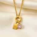 Elegante 14K vergulde roestvrijstalen ketting met letter B-hanger en roze zirkoon - Goud / Letter B