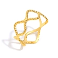 Minimalist 18K gold plated wavy twisted ring with polished textured metal on white base - Wavy Rhombus Open Ring-Gold