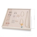 Solid wood jewelry box with transparent dust lid and pink velvet inner lining tray - 28x32CM Flat Linen