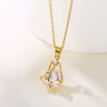 Golden tulip flower pendant necklace with zircon crystals on a minimalist link chain - Gold