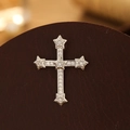 Macro detail of micro-paved zircon cross pendant with star motifs on leather surface - Pendant Only (No Chain) / Silver Star