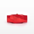 Modern red acrylic box clutch with wavy geometric texture and gold metal clasp - Red