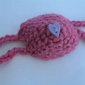 Handmade crochet nose warmer in pink yarn with heart button and adjustable straps - Universal Tied Size / Rose Red with Heart Button