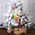 Chaussette de Noël en toile de jute verte avec ours 3D et bordure à carreaux rouge - Chaussette Vert Fruit Ours