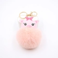 Cute pink plush pig puff keychain with gold metal ring on a clean white background - Pink