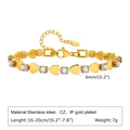 Macro shot of 18K gold plated stainless steel heart bracelet with round 6mm CZ stones - Heart Style