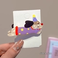 Cute 6.5cm acrylic dog hair clip with purple star clothes and party hat variant - Pajama Dog Clip