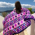 Ethnic style large shawl scarf with purple and pink geometric diamond pattern - Purple Rhombus