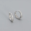Créoles minimalistes en argent S925 avec pavé de zircons clairs en finition argentée - Argent 925 / Or Blanc
