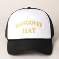 Y2K Trucker Hat with Hangover Hat gold embroidery, white foam front and black mesh panels - One Size / Black & White