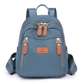Blue nylon casual backpack for women with brown leather logo and gold hardware detail - Haze Blue